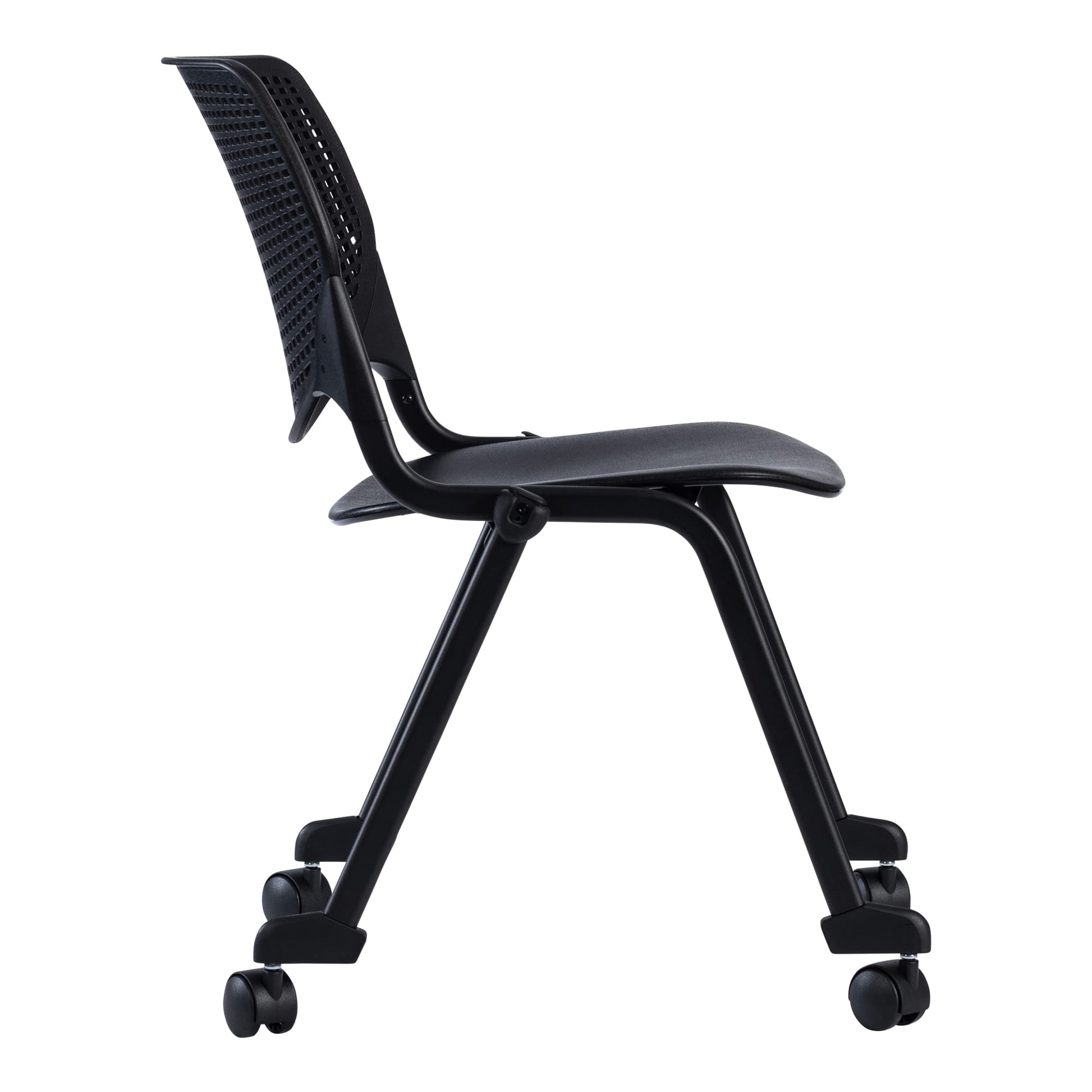 Detail view of Konfurb Keen Chair 4 Leg with Castors Black highlighting finish and adjustment features