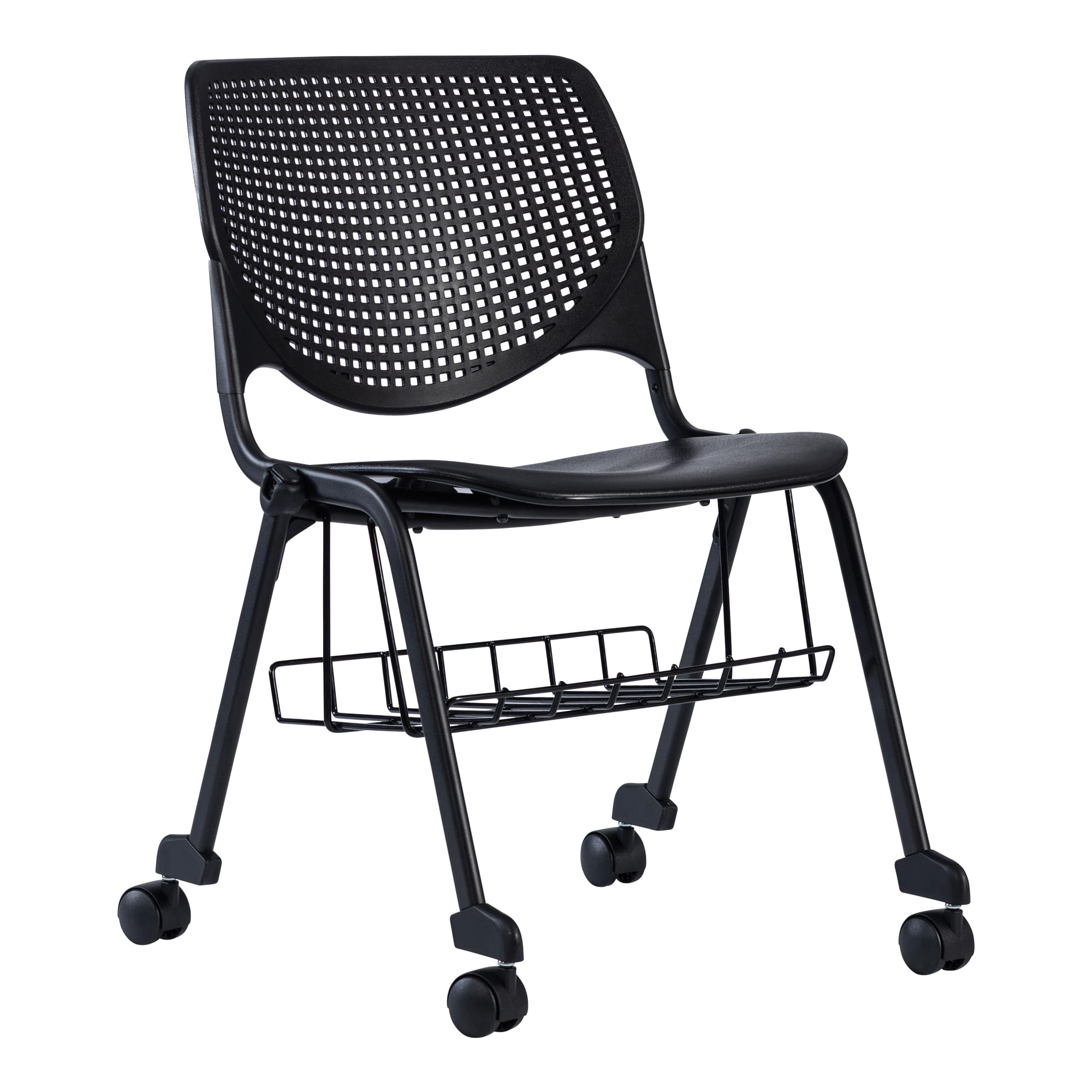 Konfurb Keen chair fitted with the under seat storage basket, front angle on white background