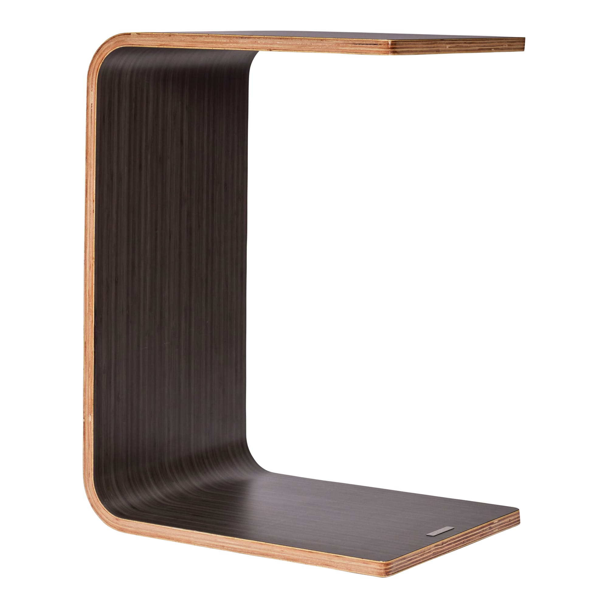 Front angle view of Konfurb Link Table Burnished Wood against a white studio background