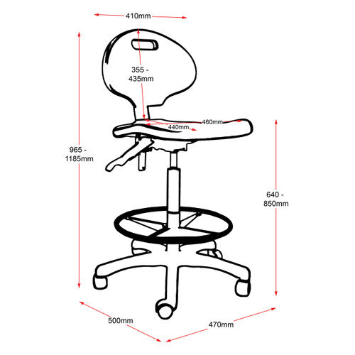 Rapidline Laboratory Drafting Stool 965-1185mm Height Black