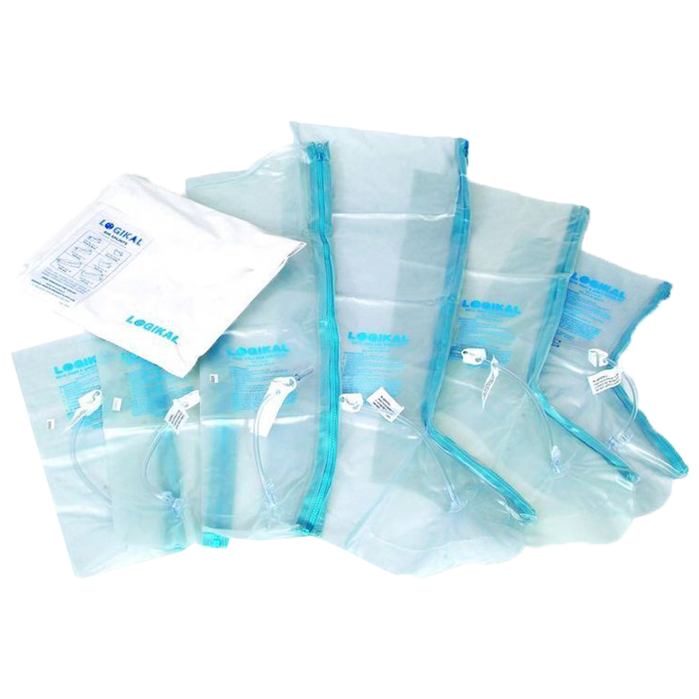 LOGIKAL Air Splints Pack/6 showing six inflatable transparent air splints for first aid limb immobilisation
