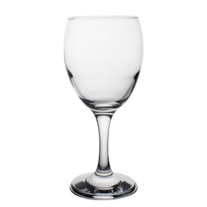 LAV Empire 340ml wine glass in clear glass with a large round bowl on a slim stem and wide foot, on a white background
