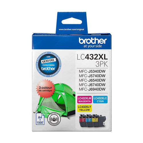 Brother LC432XL3PKS High Yield Ink Cartridge Triple Pack 1500 Pages Cyan Magenta and Yellow