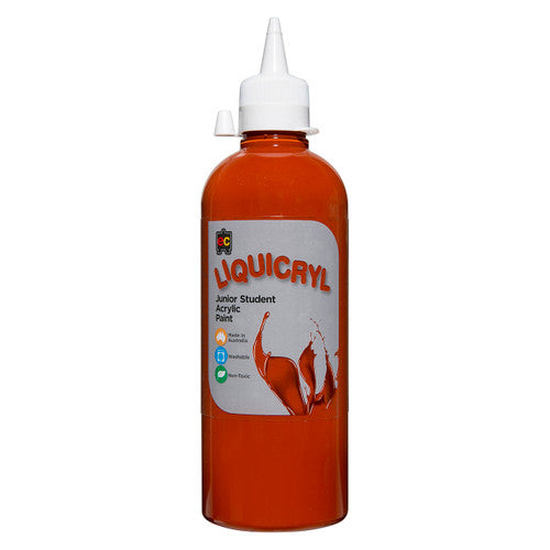 Educational Colours Liquicryl Junior Student Acrylic Paint 500ml Burnt Sienna