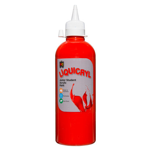 Educational Colours Liquicryl Junior Student Acrylic Paint 500ml Brilliant Red