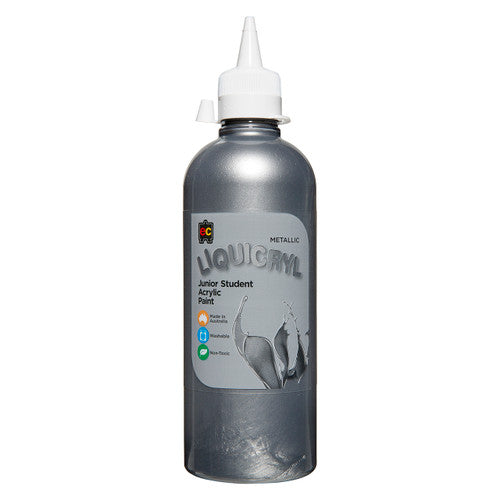 Educational Colours Metallic Liquicryl Junior Student Acrylic Paint 500ml Silver