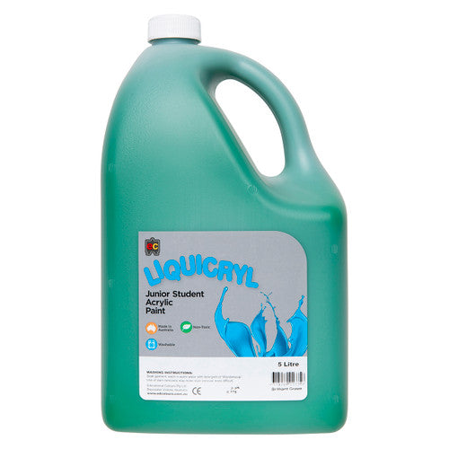 Educational Colours Liquicryl Junior Student Acrylic Paint 5L Brilliant Green
