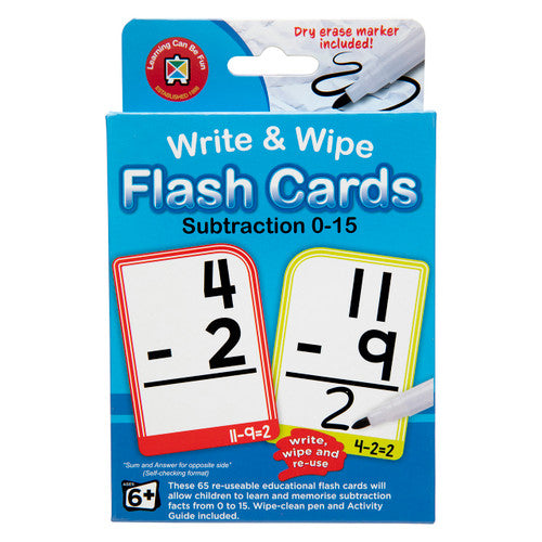 Learning Can Be Fun Write and Wipe Flash Cards Subtraction 0 to 15