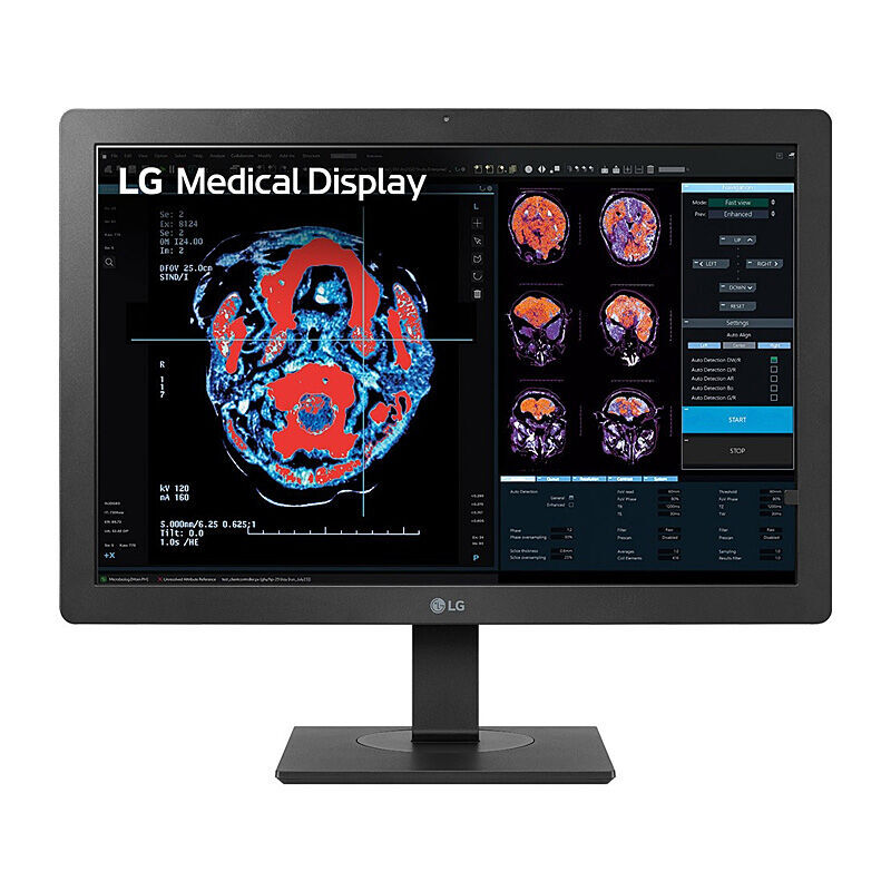Front view of the LG 24HR513C-B 23.8-inch clinical review monitor showing the display and adjustable stand on a white background