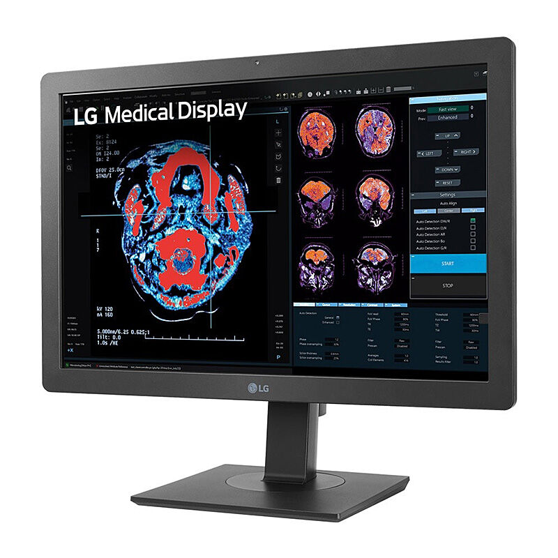Angled view of the LG 24HR513C-B 23.8-inch clinical review monitor highlighting the adjustable stand and slim profile