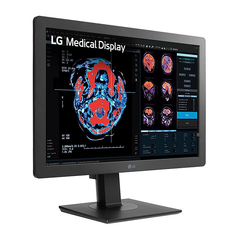 Side profile of the LG 24HR513C-B 23.8-inch clinical review monitor showing the height-adjustable stand
