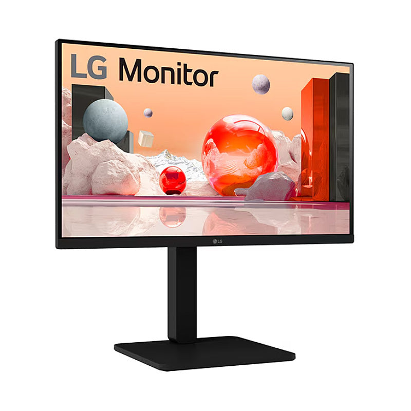 Rear view of the LG 24BA550 23.8-inch monitor showing the input ports and stand attachment point
