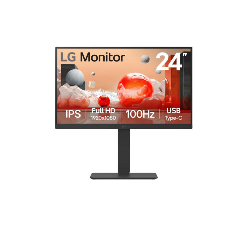 Front view of the LG 24BA650-B 23.8-inch Full HD IPS business monitor showing the display and adjustable stand on a white background