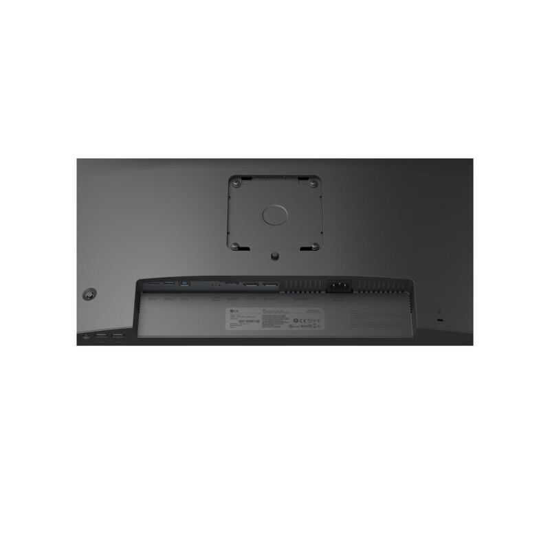 Angled view of the LG 24BA650-B 23.8-inch business monitor highlighting the height-adjustable stand and slim profile