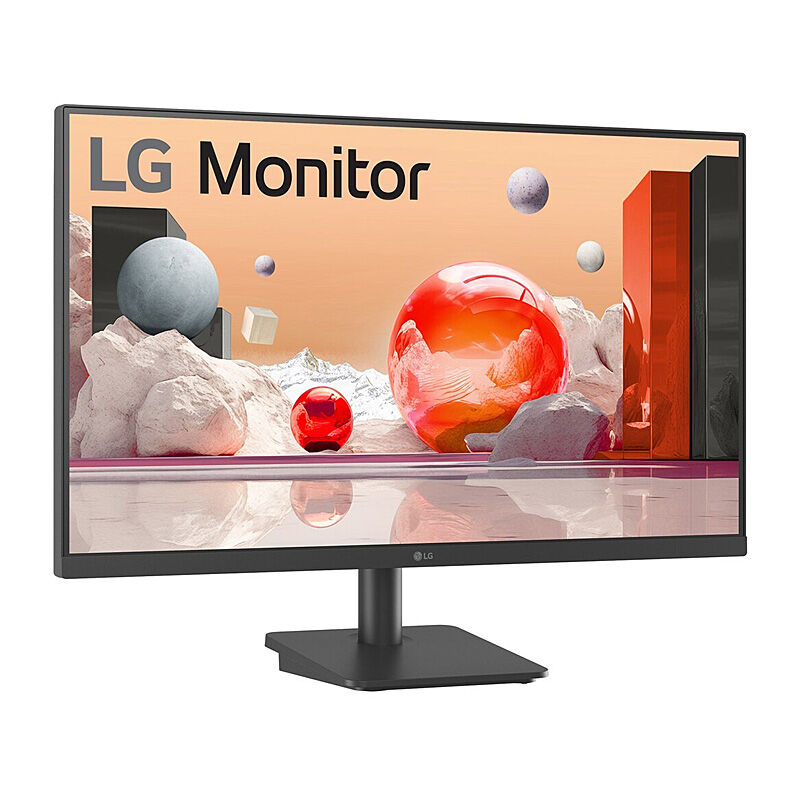 Angled view of the LG 24MS530B 23.8-inch IPS monitor highlighting the slim three-side virtually borderless design