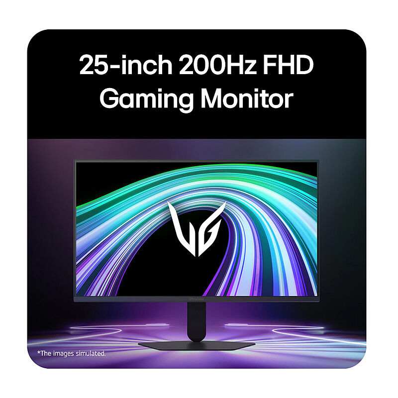 Side profile of the LG 25G523B-B 24.5-inch gaming monitor showing the stand and slim panel depth
