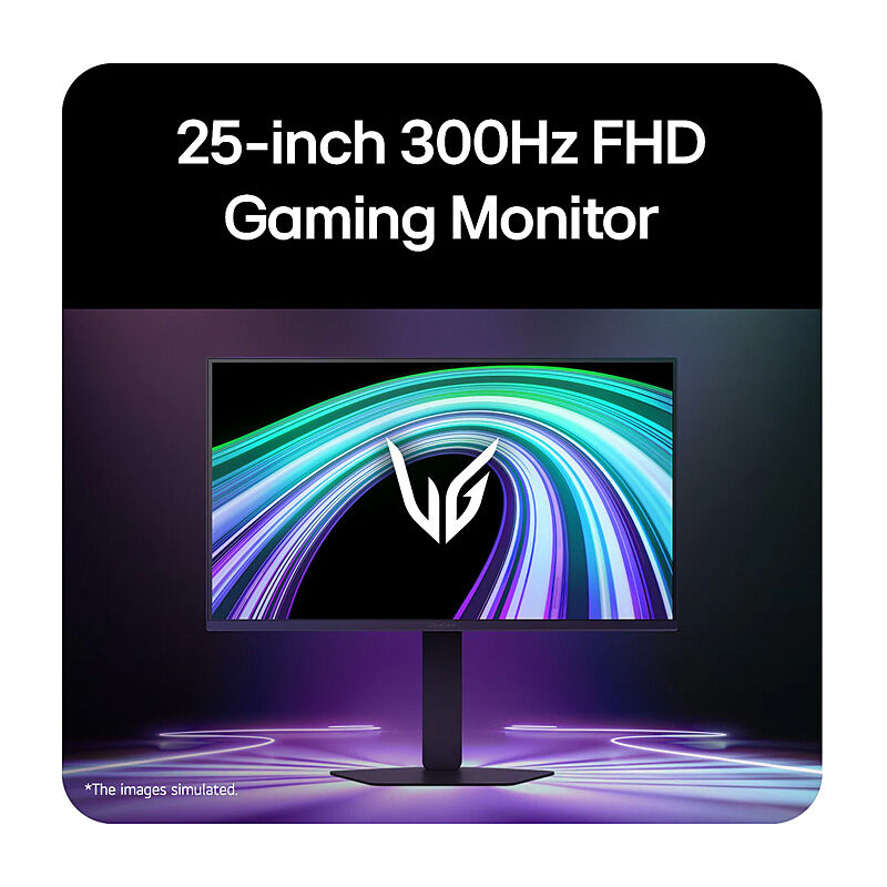 Side profile of the LG 25G550F-B 24.5-inch gaming monitor showing the stand and slim panel depth