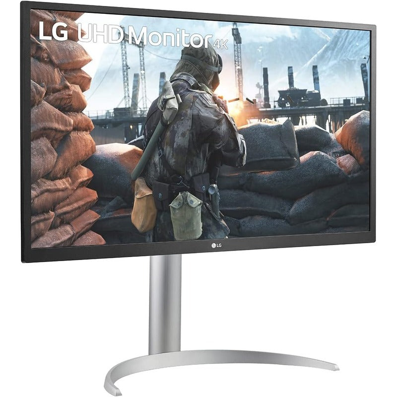 Rear view of the LG 27UP550N-W 27-inch 4K monitor showing the HDMI, DisplayPort and USB-C 90W connectivity