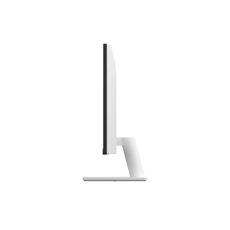 Side profile of the LG 27US500-W 27-inch 4K monitor in white showing the stand and slim panel depth