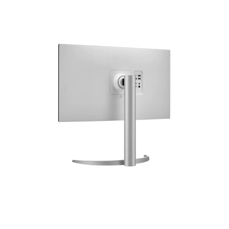 Side profile of the LG 27UP850K-W 27-inch 4K monitor showing the height, pivot and tilt adjustable stand