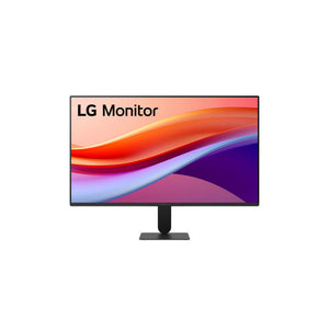 Front view of the LG 27U411-B 27-inch Full HD 120Hz IPS monitor showing the borderless display and stand on a white background
