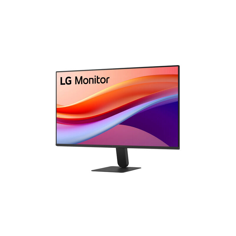Angled view of the LG 27U411-B 27-inch 120Hz monitor highlighting the three-side borderless design and stand