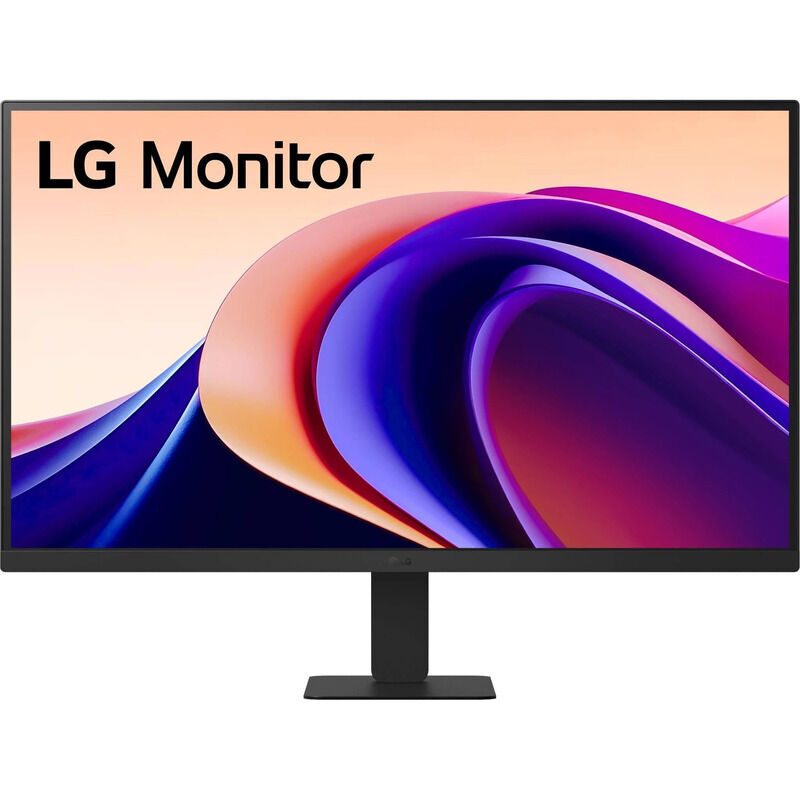 Front view of the LG 27U631A-B 27-inch QHD IPS monitor with USB-C showing the display and stand on a white background