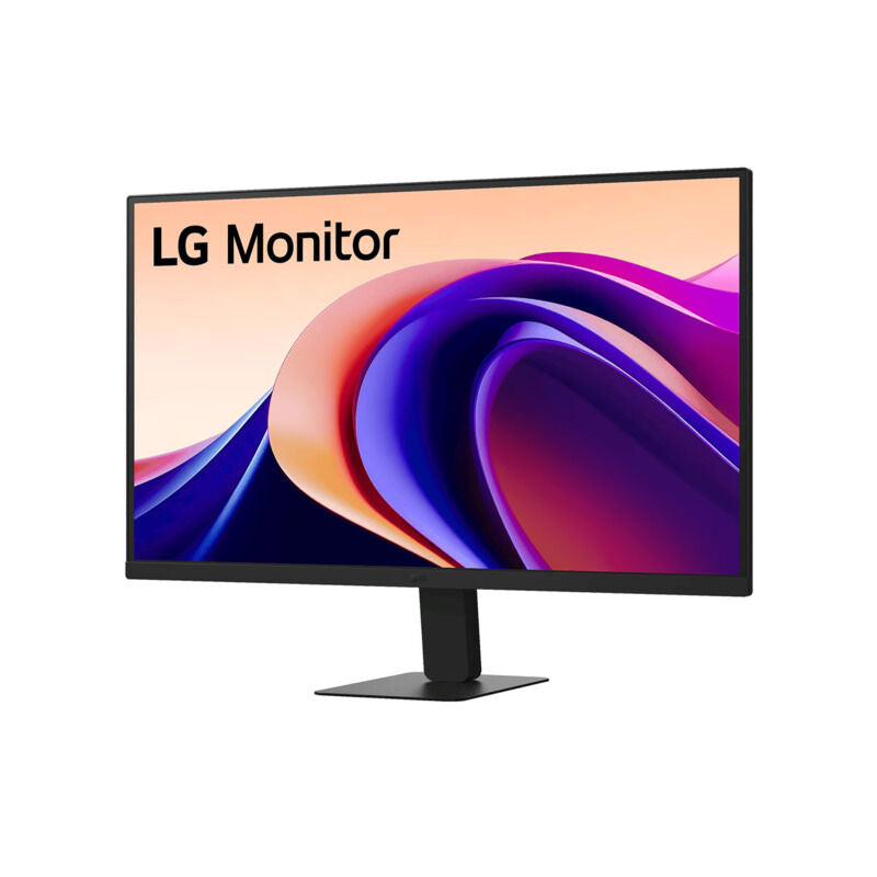 Angled view of the LG 27U631A-B 27-inch QHD monitor highlighting the slim bezels and stand