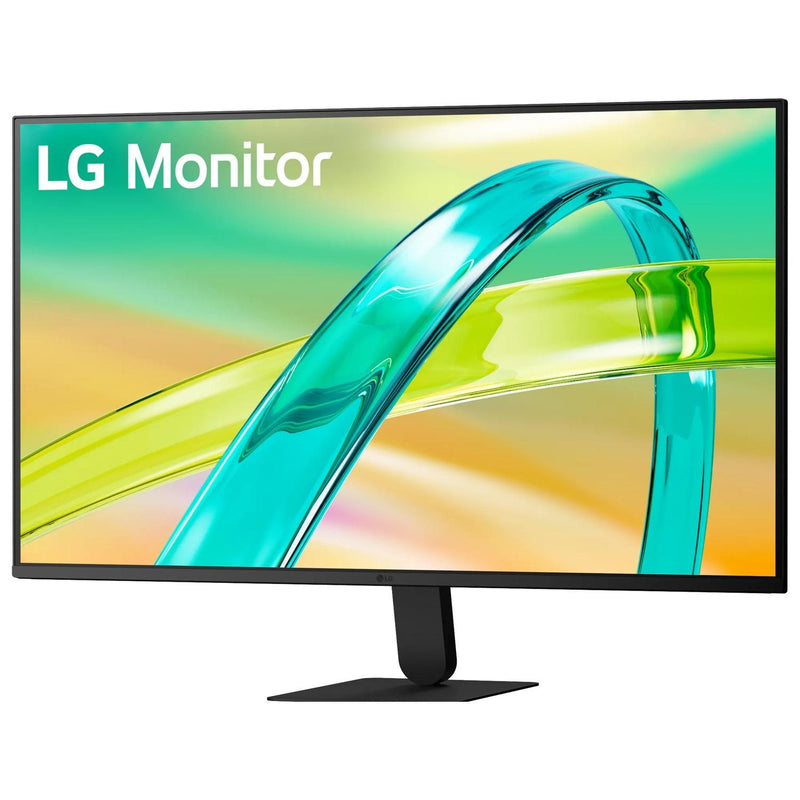 LG 32U401B-B monitor right three-quarter view showing panel profile and stand base
