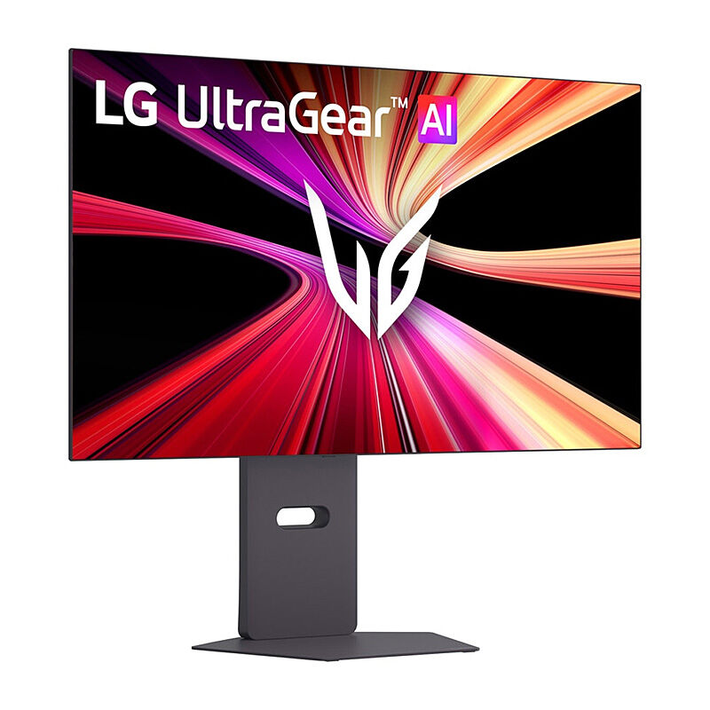 Rear view of the LG 32GX870B-B 31.5-inch gaming monitor showing the input ports and the UltraGear stand mount