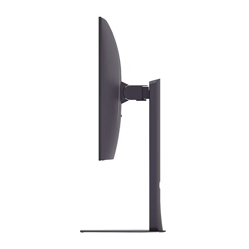 Side profile of the LG 32GX870B-B 31.5-inch OLED gaming monitor showing the adjustable stand and thin OLED panel