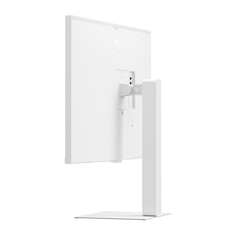 Rear view of the LG 32U720SA-W 31.5-inch smart monitor showing the USB-C and video connectivity and stand mount