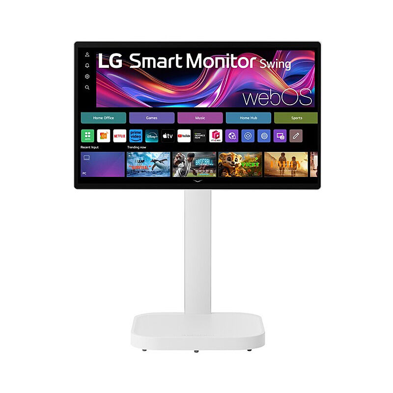 The LG 32U889SA-W 31.5-inch 4K smart monitor displaying the built-in webOS streaming interface