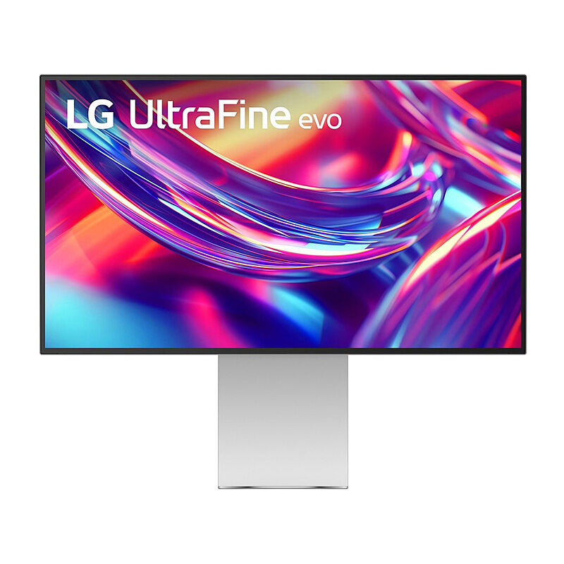 Front view of the LG 32U990A-S 32-inch 6K UltraFine monitor in black showing the display and stand on a white background