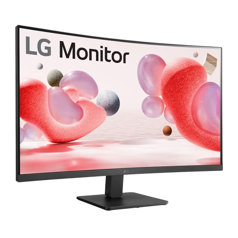 Rear view of the LG 32MR50C-B 31.5-inch curved monitor showing the input ports and stand mount