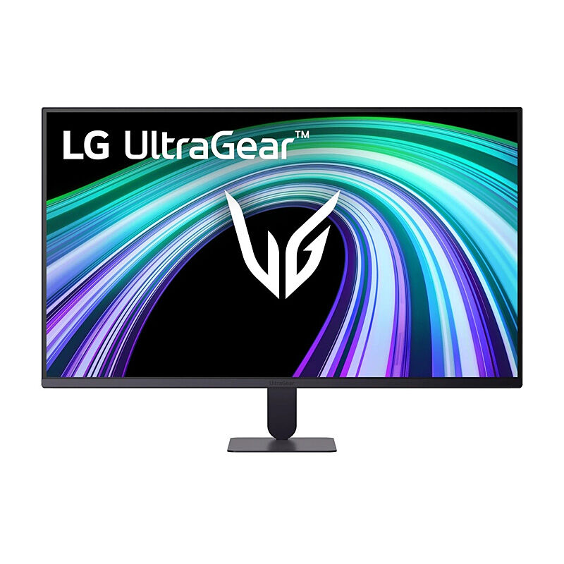 Front view of the LG 32G403B-B 31.5-inch Full HD VA gaming monitor in black showing the display and stand on a white background