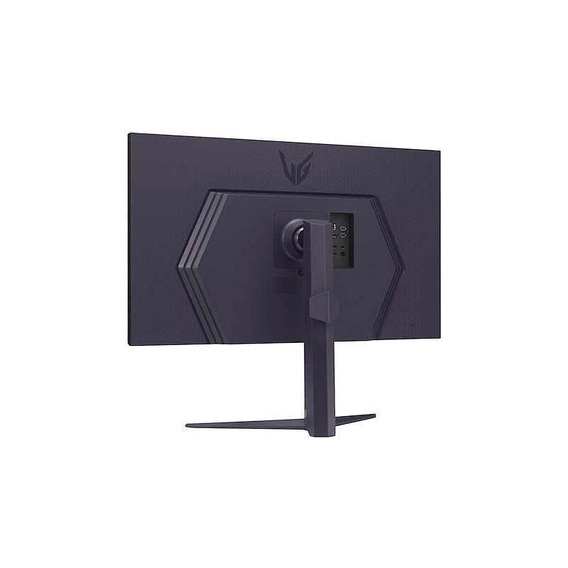 Side profile of the LG 32GS85Q 31.5-inch UltraGear gaming monitor showing the adjustable stand and panel depth