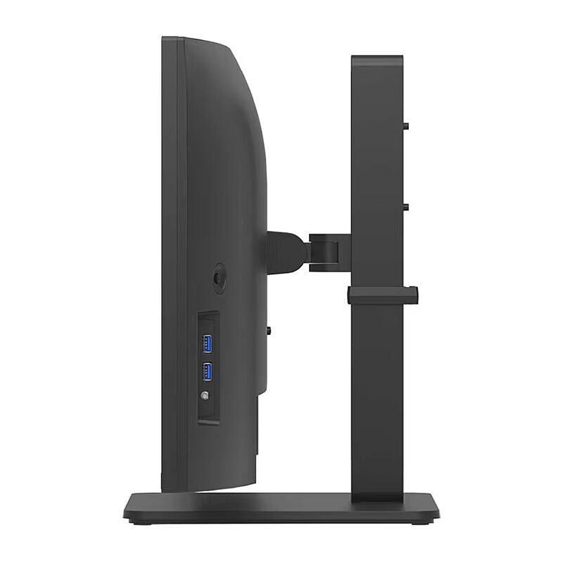 Side profile of the LG 34BA75QE-B 34-inch curved ultrawide monitor showing the tilt and height adjustable stand