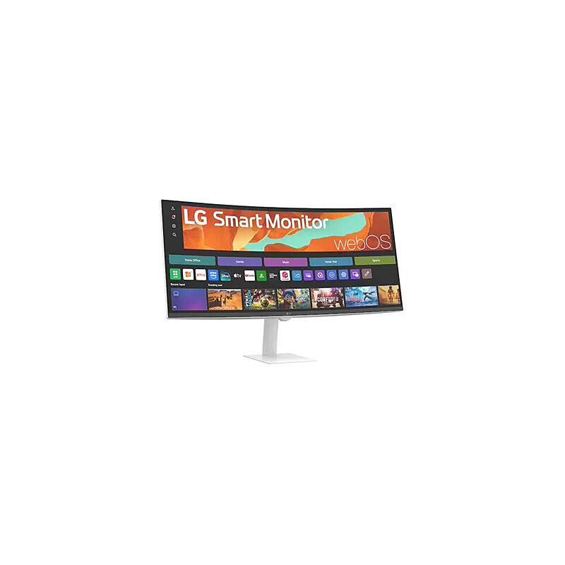 Rear view of the LG 34U601SA-W 34-inch curved monitor showing the USB-C and video connectivity and stand mount