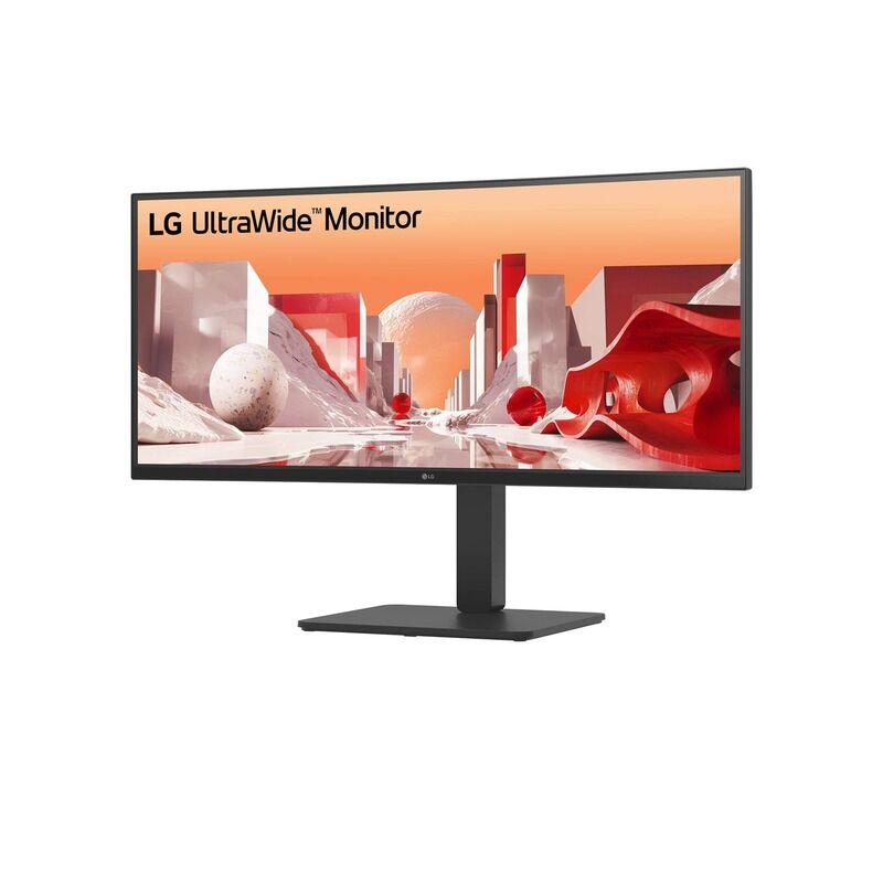 Rear view of the LG 34BA85QE-B 34-inch ultrawide monitor showing the USB-C, HDMI, DisplayPort and RJ45 connectivity
