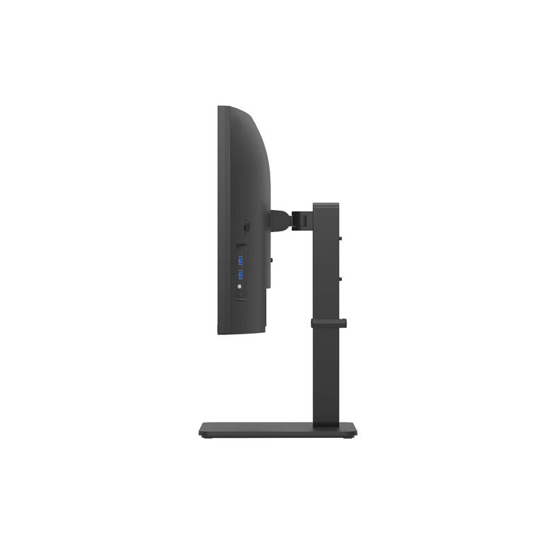 Side profile of the LG 34BA85QE-B 34-inch curved ultrawide monitor showing the tilt, height and swivel stand