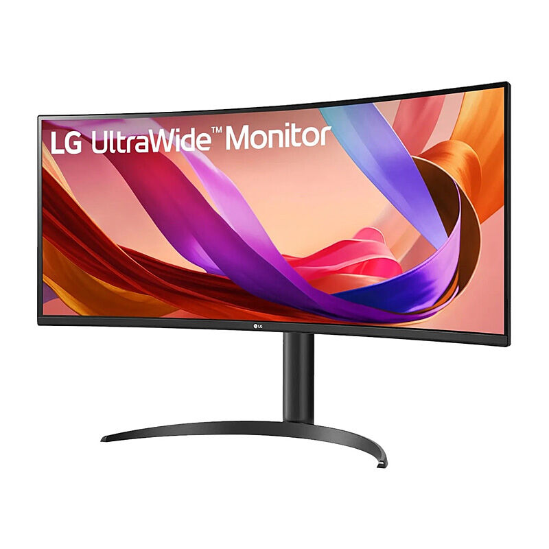 Rear view of the LG 34BQ65VA-B 34-inch ultrawide monitor showing the USB-C and video connectivity and stand mount