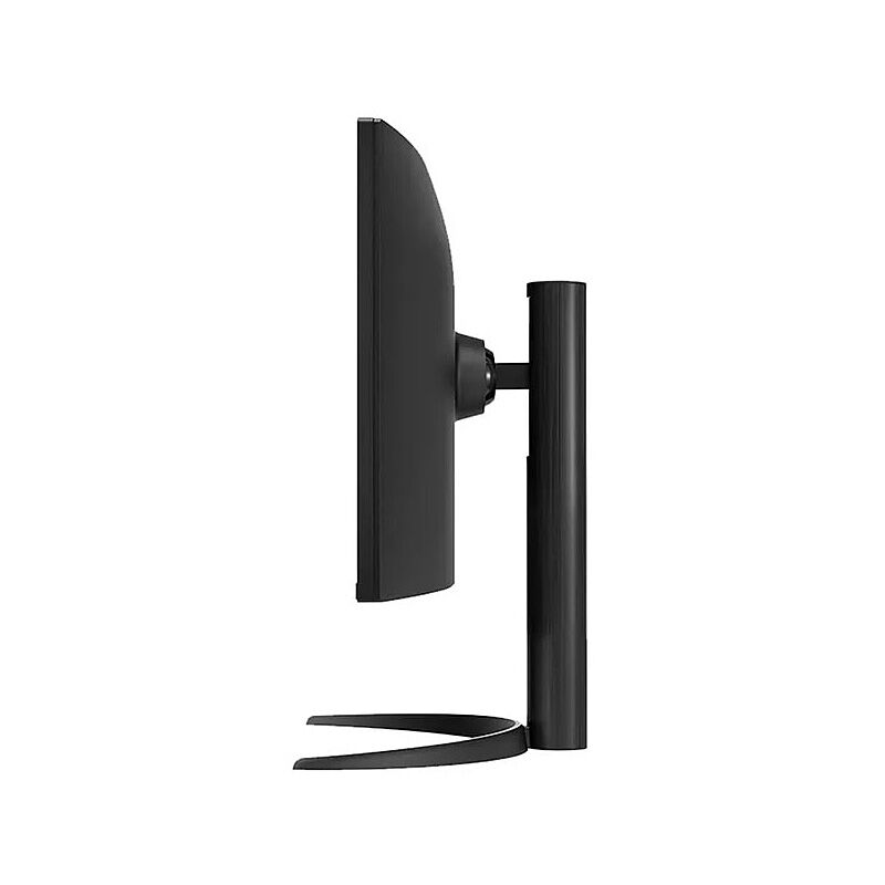 Side profile of the LG 34BQ65VA-B 34-inch curved ultrawide monitor showing the stand and panel depth