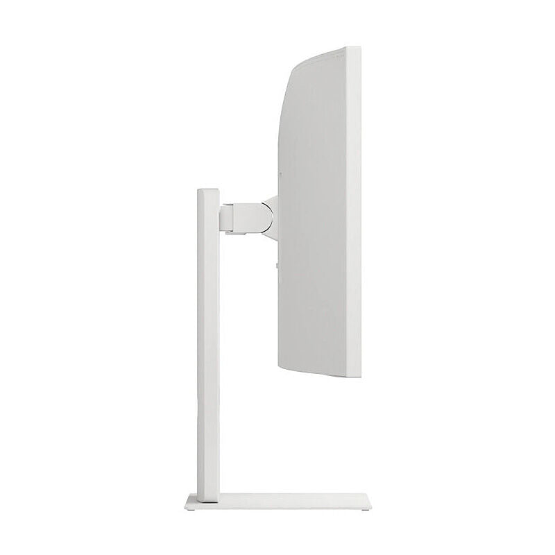 Angled view of the LG 40U990A-W 40-inch curved ultrawide monitor highlighting the curve and adjustable stand