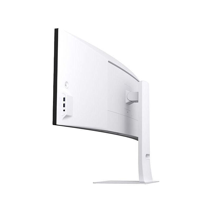 Angled view of the LG 49U950A-W 49-inch curved ultrawide monitor highlighting the 3800R curve and adjustable stand
