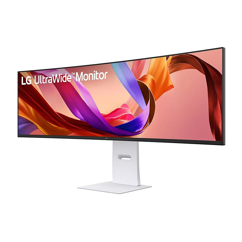 Rear view of the LG 49U950A-W 49-inch ultrawide monitor showing the input ports and stand attachment point