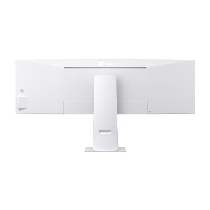 Side profile of the LG 49U950A-W 49-inch curved ultrawide monitor showing the tilt, height and swivel adjustable stand