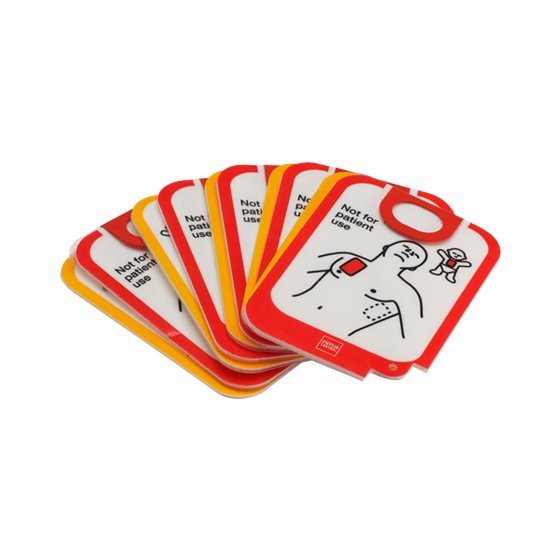LIFEPAK CR2 Trainer Replacement Electrodes pack of 5 sets showing training pads for LIFEPAK CR2 AED Trainer used for repeated defibrillation pad placement practice