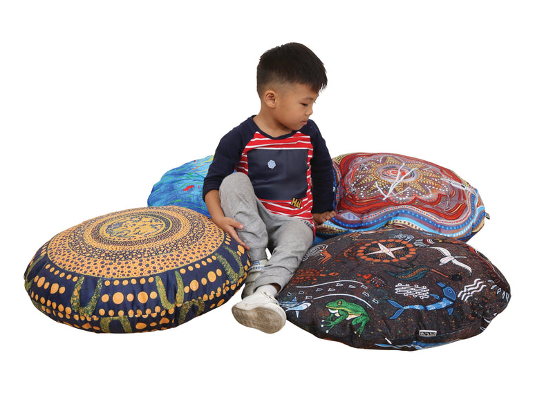 Aboriginal Round Cushions 60cm Set of 4 Velvet Removable Covers-2