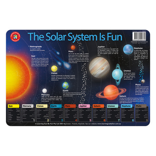 Learning Can Be Fun Solar System Is Fun Placemat